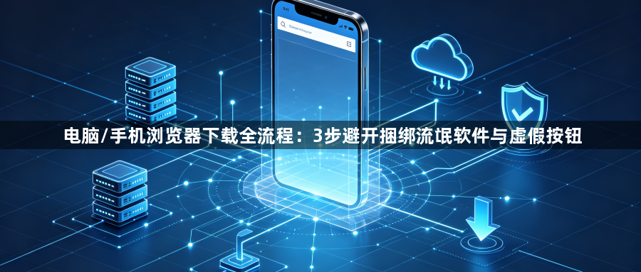 电脑/手机浏览器下载全流程：3步避开捆绑流氓软件与虚假按钮1